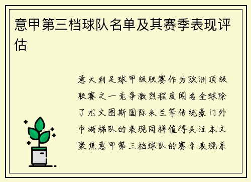 意甲第三档球队名单及其赛季表现评估